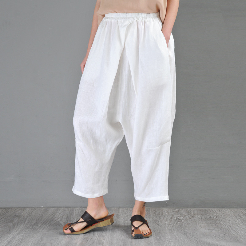 Beach Fashion Linen Harem Pants Customized White Tapered Pants in White ...