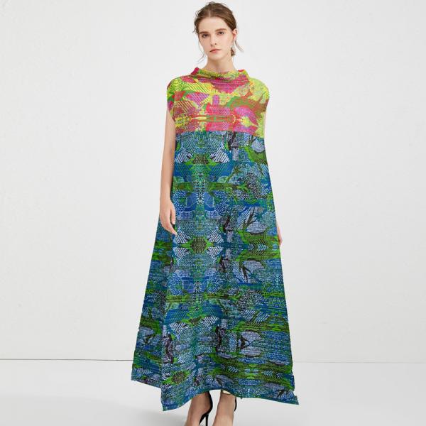 Tropical Printed Sleeveless Shift Dress Loose Pleated A-Line Dress