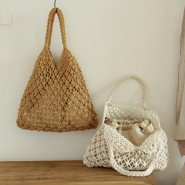 Handmade Crochet Handbag Cotton Linen Braided Boho Bag