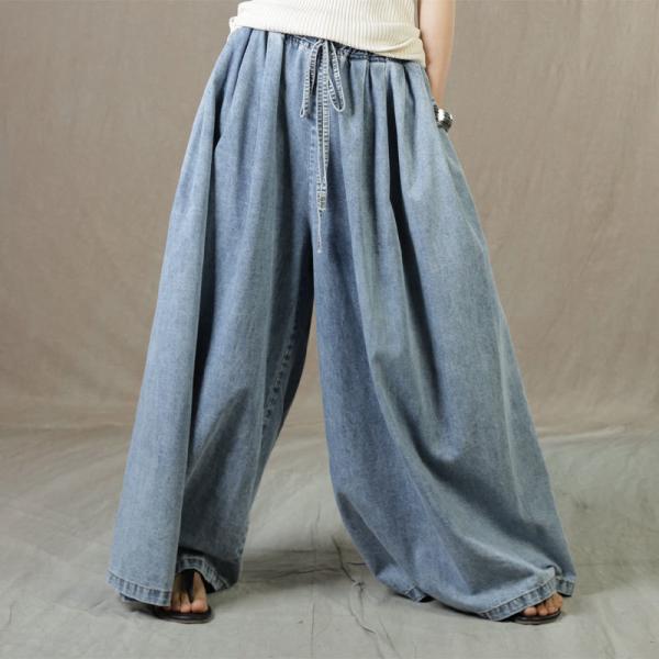 Drawstring Waist Wide Leg Jeans Denim Palazzo Pants