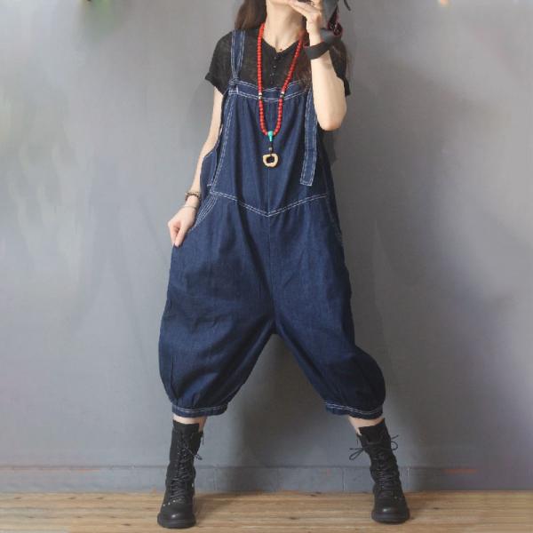 Summer Fashion Fluffy Overalls Backless Jean Balloon Suspender Pants