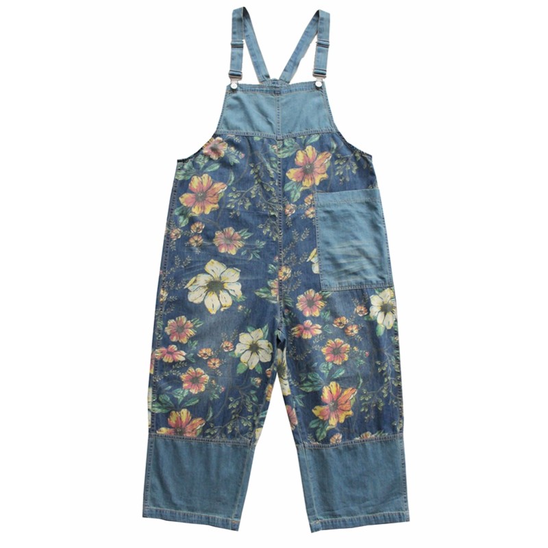 Colorful Flowers Big Pocket Jean Dungarees Baggy 90s Overalls in Orange ...