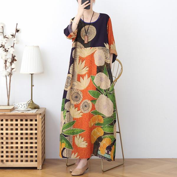 Hawaiian Style Loose Folk Caftan Dress Printed Maxi Resort Wear