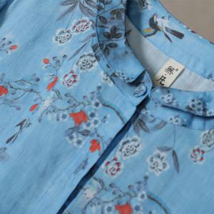 Plum Blossom Ramie Blue Dress Loose Chinese Traditional Dress