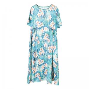 Gardenia Flowers Tie Front Dress Ramie Blue Cruise Dress