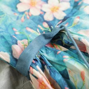 Gardenia Flowers Tie Front Dress Ramie Blue Cruise Dress