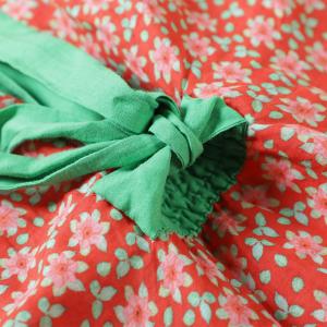 Green Belt Red Floral Summer Dress Loose Linen Wrap Dress