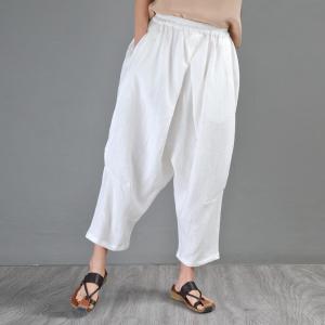 Beach Fashion Linen Harem Pants Customized White Tapered Pants