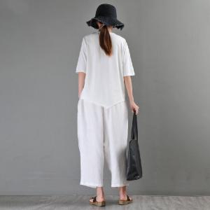 Beach Fashion Linen Harem Pants Customized White Tapered Pants