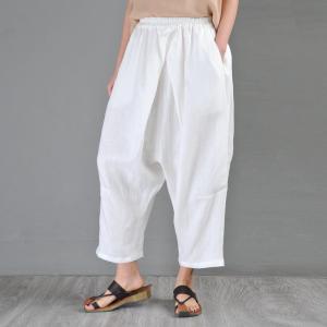 Beach Fashion Linen Harem Pants Customized White Tapered Pants