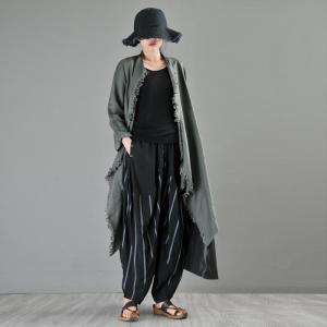 Asymmetrical Linen Designer Dust Coat Loose Fringed Cardigan