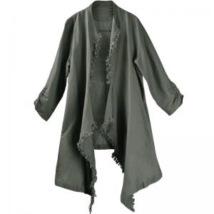 Asymmetrical Linen Designer Dust Coat Loose Fringed Cardigan