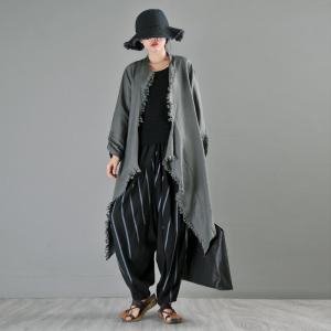 Asymmetrical Linen Designer Dust Coat Loose Fringed Cardigan