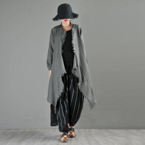 Asymmetrical Linen Designer Dust Coat Loose Fringed Cardigan