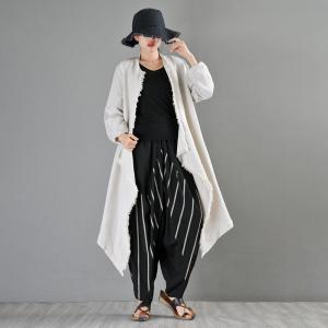 Asymmetrical Linen Designer Dust Coat Loose Fringed Cardigan