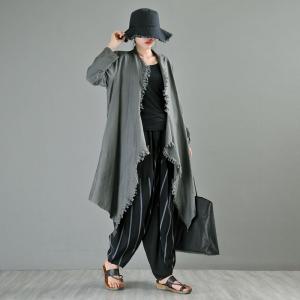 Asymmetrical Linen Designer Dust Coat Loose Fringed Cardigan