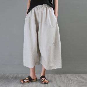 Linen Wide Leg Cropped Pants Beige Wide Leg Trousers