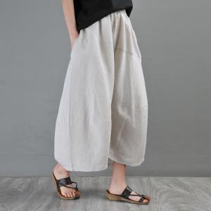 Linen Wide Leg Cropped Pants Beige Wide Leg Trousers