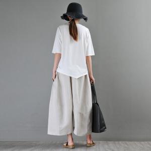 Linen Wide Leg Cropped Pants Beige Wide Leg Trousers