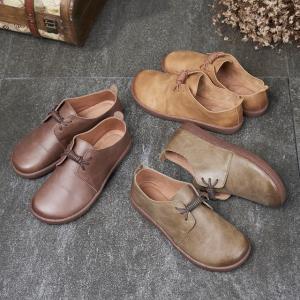 Low Heels Leather Slip-On  Womans Handmade Granny Shoes