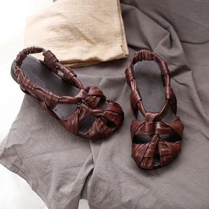 Over40 Style Handmade Knitting Shoes Cowhide Leather Summer Flats
