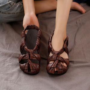 Over40 Style Handmade Knitting Shoes Cowhide Leather Summer Flats