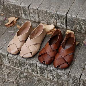 Calf Leather Chunky Knitting Flats Summer Comfy Slip-On