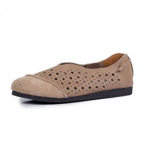 Hollow Out Leather Slip-On Flats Low Heels Soft Mom Shoes
