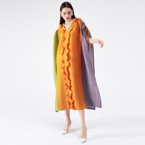Colorful Ruffled Designer Dress Loose Drawstring Sleeves Pleated Dress