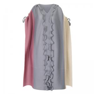 Colorful Ruffled Designer Dress Loose Drawstring Sleeves Pleated Dress