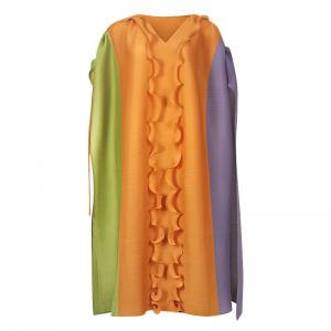 Colorful Ruffled Designer Dress Loose Drawstring Sleeves Pleated Dress