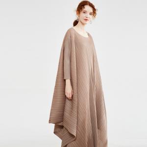 Crew Neck Loose Belted Asymmetrical Poncho Pleated Designer Dress