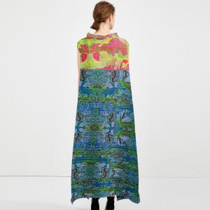 Tropical Printed Sleeveless Shift Dress Loose Pleated A-Line Dress