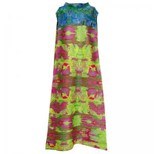 Tropical Printed Sleeveless Shift Dress Loose Pleated A-Line Dress