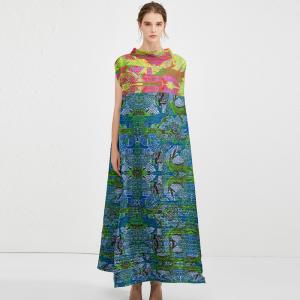 Tropical Printed Sleeveless Shift Dress Loose Pleated A-Line Dress