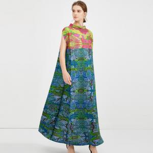 Tropical Printed Sleeveless Shift Dress Loose Pleated A-Line Dress