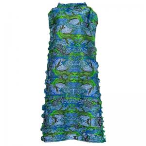 Tropical Printed Sleeveless Shift Dress Loose Pleated A-Line Dress