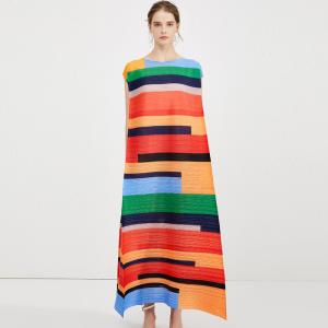 Colorful Striped Loose Sundress Summer Pleated Rainbow Dress