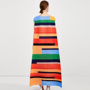 Colorful Striped Loose Sundress Summer Pleated Rainbow Dress