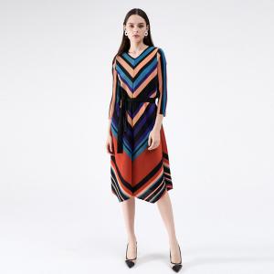 Abstract Prints Long Sleeve Pencil Dress Pleated Shift Dress