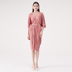 Bat Sleeve Glittering Caftan V-Neck Pleated Tied Dress