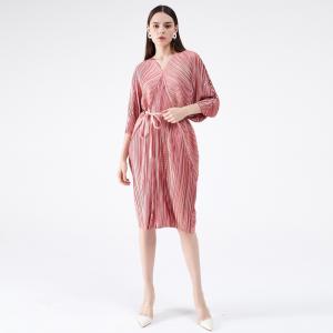 Bat Sleeve Glittering Caftan V-Neck Pleated Tied Dress