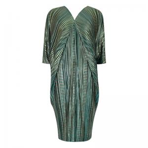 Bat Sleeve Glittering Caftan V-Neck Pleated Tied Dress