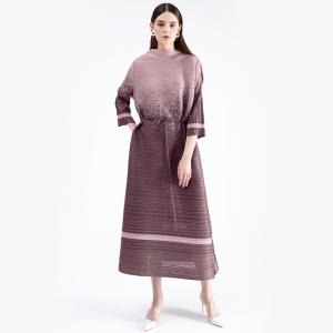 Contrast Color Pleated Elegant Dress Belted A-Line Office Wear
