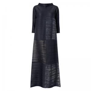 Stand Collar Glittering Shift Dress Elegant Pleated Maxi Dress