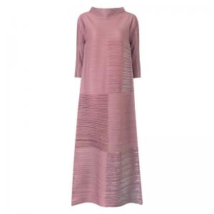 Stand Collar Glittering Shift Dress Elegant Pleated Maxi Dress