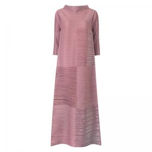 Stand Collar Glittering Shift Dress Elegant Pleated Maxi Dress