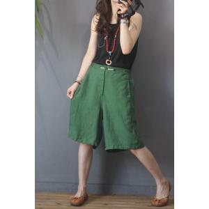 Chinese Button Girls Bermuda Shorts Solid Color Linen Pants