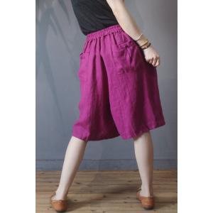 Chinese Button Girls Bermuda Shorts Solid Color Linen Pants