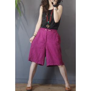 Chinese Button Girls Bermuda Shorts Solid Color Linen Pants